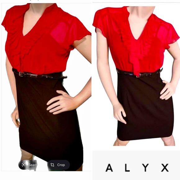 ALYX BELTED DRESS. LIKE NEW! WORN ONCE. SHEATH DRESS WITH RUFFLE ACCENTS. - Picture 3 of 15